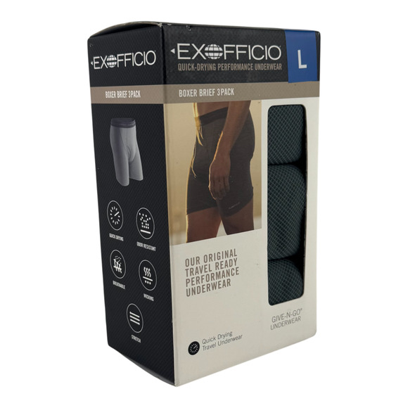 ExOfficio Men’s Give-N-Go Boxer Brief 3-Pack – Charcoal (Size L) - Picture 5 of 5